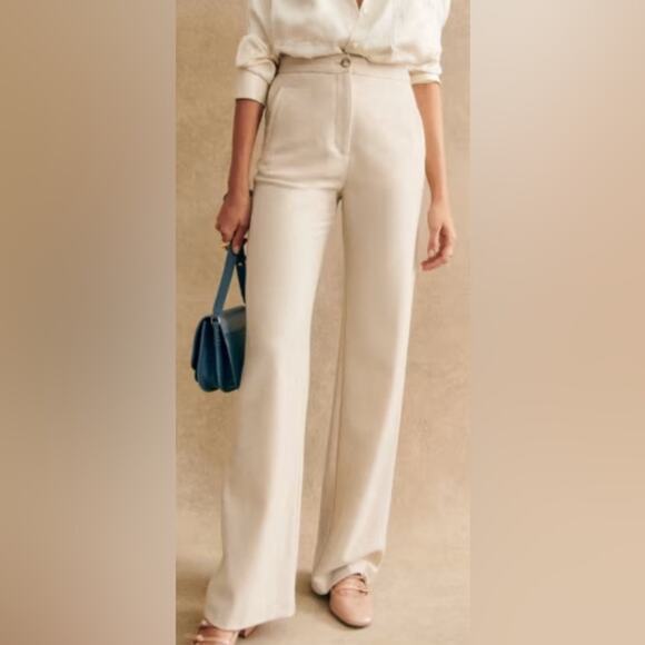 Sezane Martin Wool Trousers Ecru Size 2 - Picture 1 of 9